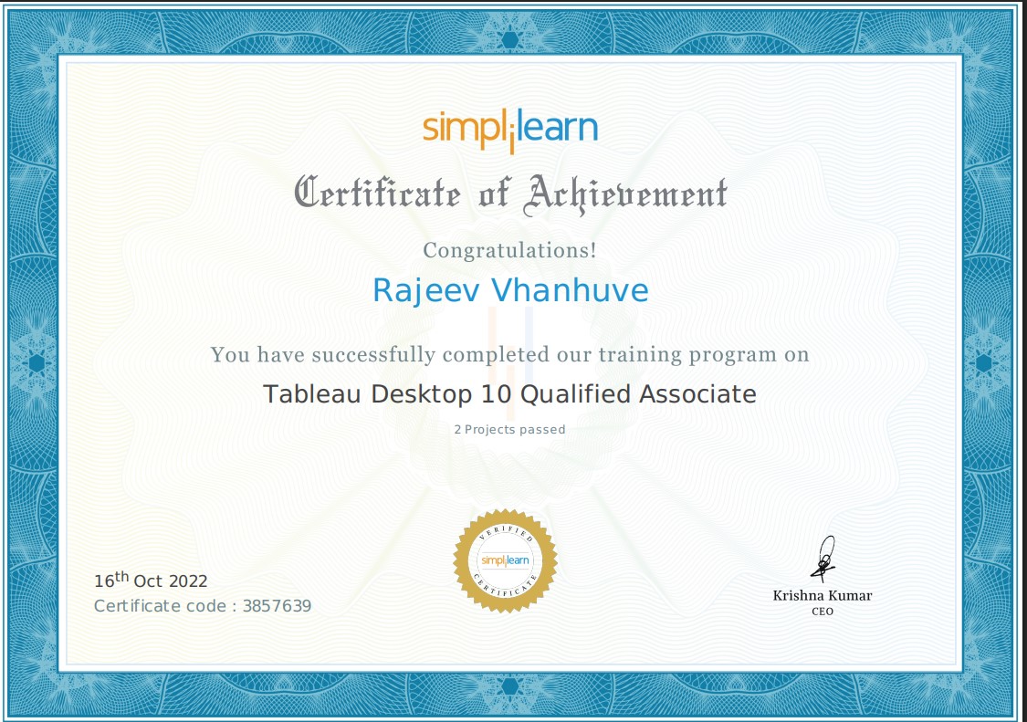 Tableau Desktop 10 Qualified Associate Certificate